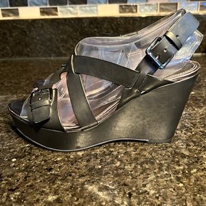 Like New Mark Fisher Black Strappy Wedges
